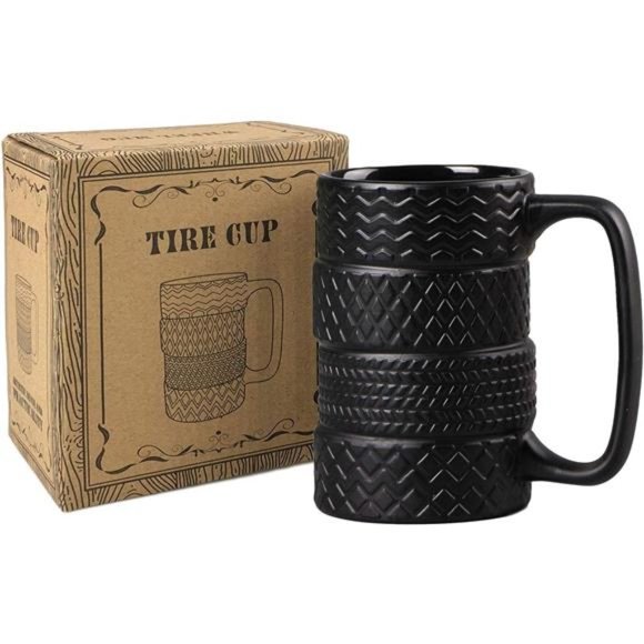 3D Cool Black Tyre Tire Shaped Frosted Ceramic Mug Large Coffee Tea Cup Gifts - Picture 2 of 7
